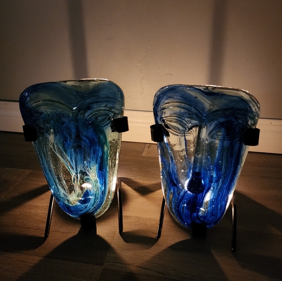 Set of Art Glass Face Votives from Mexico - Picture 10 of 11